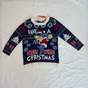 Kids Christmas Sweater - Navy Blue with Shark Design